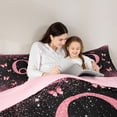 thumbnail image 4 of jejeloiu Pink Glitter Print Butterflies Full Size Comforter Sets For Girls,Modern Monogrammed Q Art Bedding Sets For Kids,Pink Reversible,3-Piece, 4 of 7