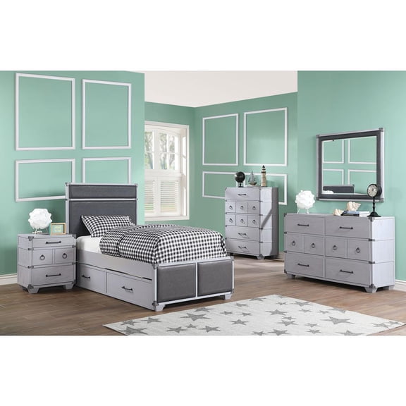 Acme Orchest Twin Bed Gray Synthetic Leather & Gray
