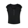 thumbnail image 2 of VISgogo, camiseta informal de manga corta para mujer, camisetas ajustadas de cuello redondo con cremallera y costuras de encaje de Color sólido a la moda VISgogo  moda, 2 of 9