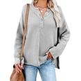 thumbnail image 1 of Suéter De Punto Cuello En V Medio Botones Color Puro Abertura Lateral Manga Larga Suéter Suelto Para Mujer Gris L, 1 of 6