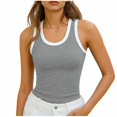 thumbnail image 2 of Racerback Tank Tops with Built in Bra for Women U Neck Ribbed Basics Fitted Long Bra Tanks Gray L, 2 of 7