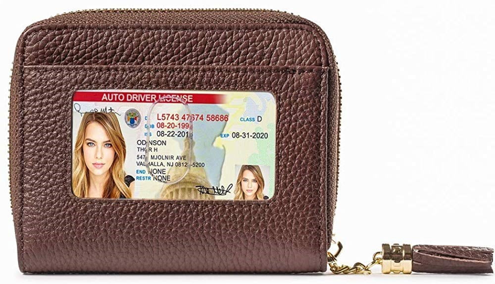 BECAUSE OF RFID Protected Leopard Print BiFold Slim Genuine Leather Credit Card Holder Wallet For Women