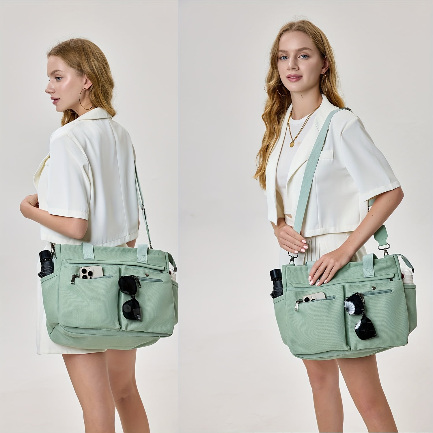 2pcs/Set Large Canvas Tote Bags for Women – Laptop-Friendly Work Totes with Crossbody/Shoulder Straps | Ideal for Travel, Gym & Daily Use