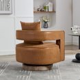 thumbnail image 3 of 360° Swivel Accent Armchair with Open Back, Round Barrel Chair with Wood Weathered Base and Removable Pillow, High Density Single Sofa Chair for Living Room, Bedroom, Office, Brown, 3 of 7