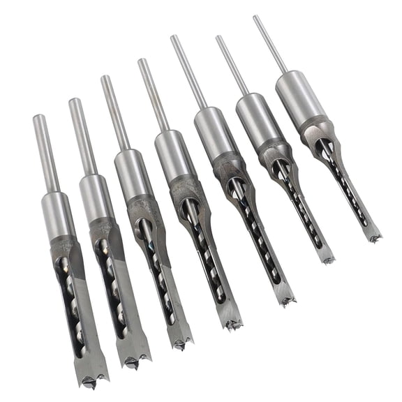 Handdo 7Pcs Square Hole Drill Bit, High Speed Steel Sharp Durable Mortising Chisel Set 6/25, 1/4, 5/16, 3/8, 2/5, 1/2, 9/16 Inch