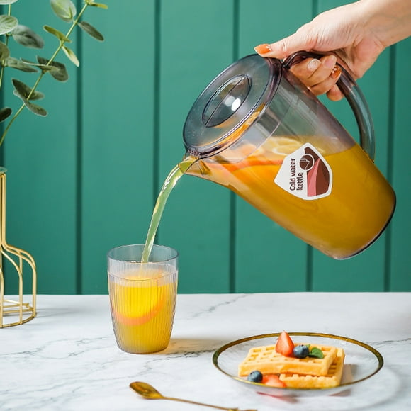 Fridja Plastic Pitcher with Lid, 2.2L Large Capacity Jar Pitchers with Lid and Spout, Milk Pitcher Plastic Jug Tea Pitchers, Cold Brew Coffee pitcher, Fridge Container for Water, Juice, Tea, Gray
