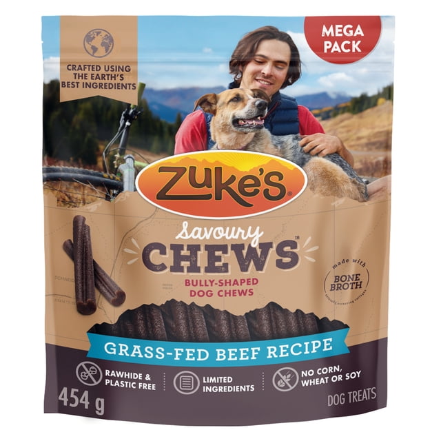 Zuke's Savoury Chews Grass-Fed Beef Recipe Bully-Shaped Chews, Dog Treats, 454 g