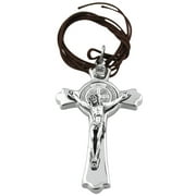 VENERARE 3" St. Benedict Crucifix Pendant with Silver-Tone Finish