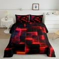 thumbnail image 3 of 3D Geometric Bedding Set Full Abstract Aesthetic Full Comforter, Black and Red Duvet Insert Glowing Futuristic Cubes Quilt Comforter, Neon Grid Bedding Comforters & Sets (Black Reversible), 3 of 6