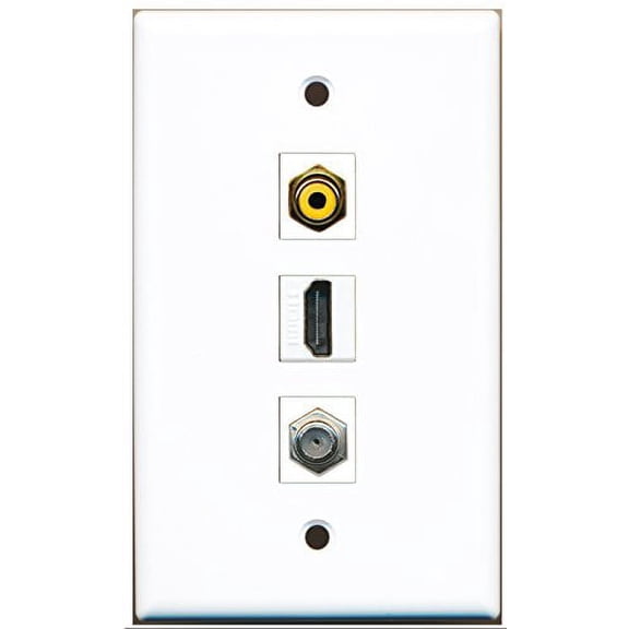 RiteAV - 1 Port HDMI and 1 Port RCA Yellow and 1 Port Coax Cable TV- F-Type Wall Plate