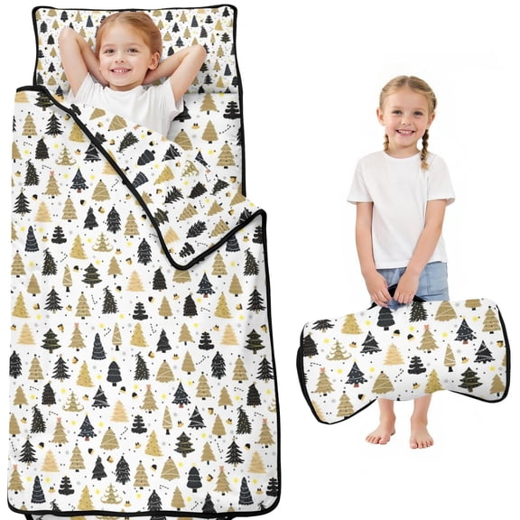 Gold Christmas Tree Pattern Toddler Nap Mats for Kids Preschool,50"x20" Sleeping Mat Bag or Kids,Toddler Sleeping Bag,Toddler Nap Mat or Daycare