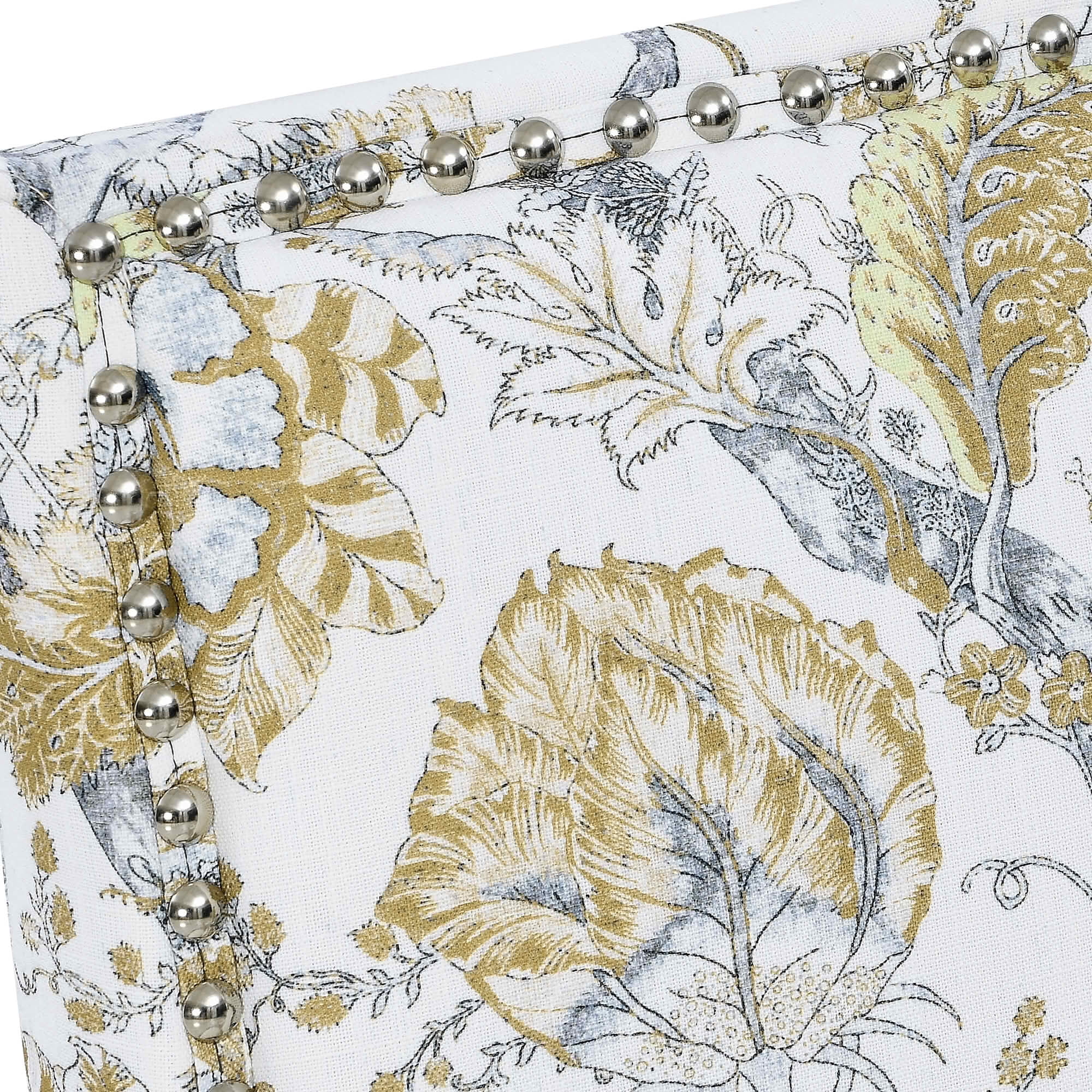 MAYEERTY 29 In Floral Accent Armchair, Farmhouse Upholstered, Nailhead Trim, Wood Legs, Earthy Yellow