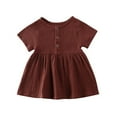 thumbnail image 1 of Robe pour Nouveau-Né Fille à Manches Courtes, Couleur Unie, Col Rond, Boutonnée, en Coton et Lin, Robe Décontractée (80/90/100/110), 1 of 3