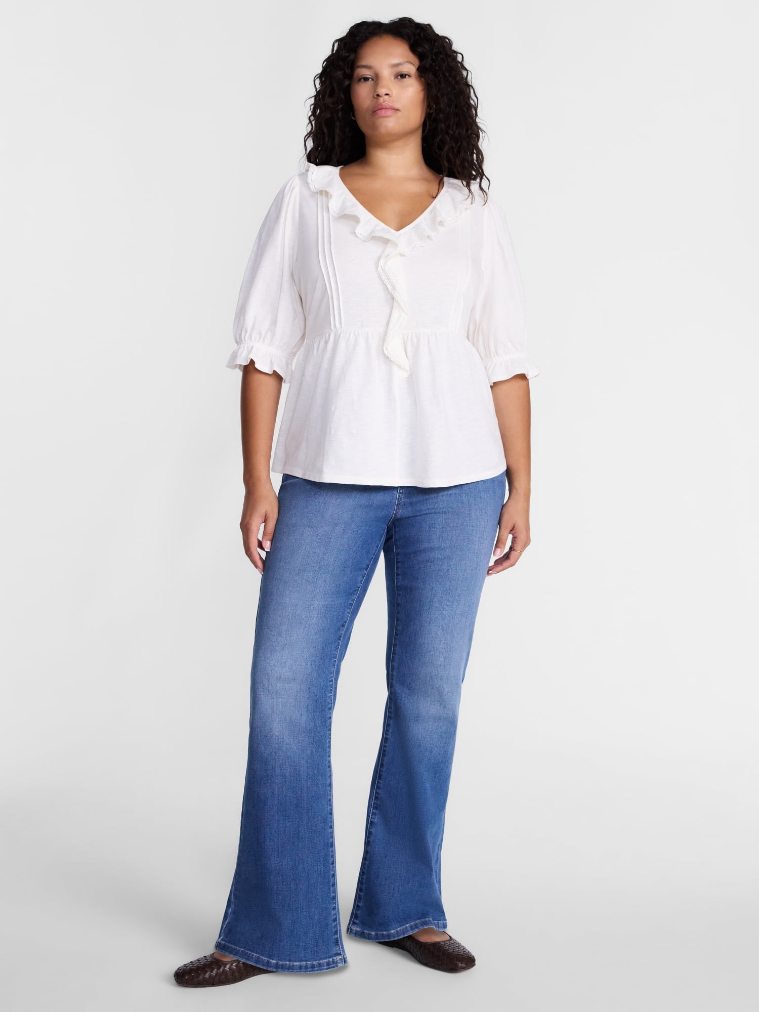 Terra & Sky Women’s Plus Size Short Sleeve Ruffle Blouse, Sizes 0X-5X