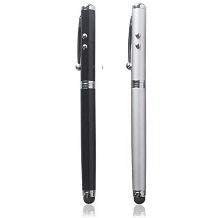 Stylus Pen [2 Pcs], 4-in-1 Touch Screen Pen (Stylus + Ballpoint Pen + LED Flashlight + Pointer) For Smartphones Tablets iPad iPhone Samsung LG Sony etc [Black +
