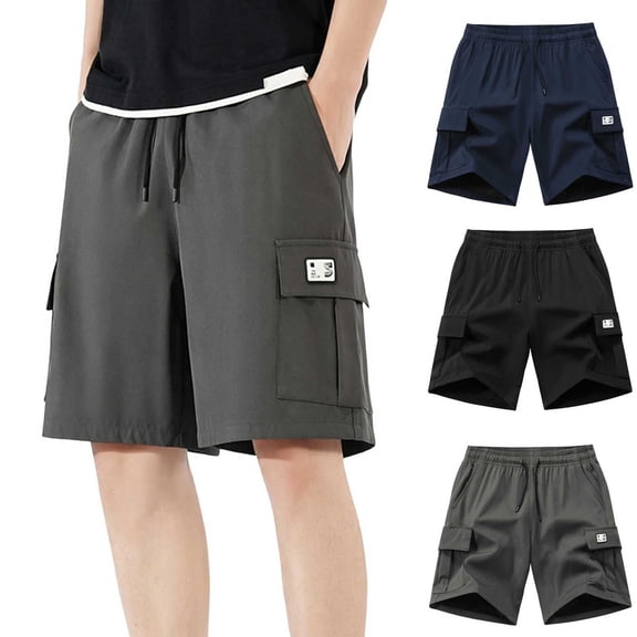 BXJX Boys Athletic Shorts Size 10-12 T, Multi-pocket Casual Quick-dry Elastic Waist Kids Shorts with Drawstring Gray