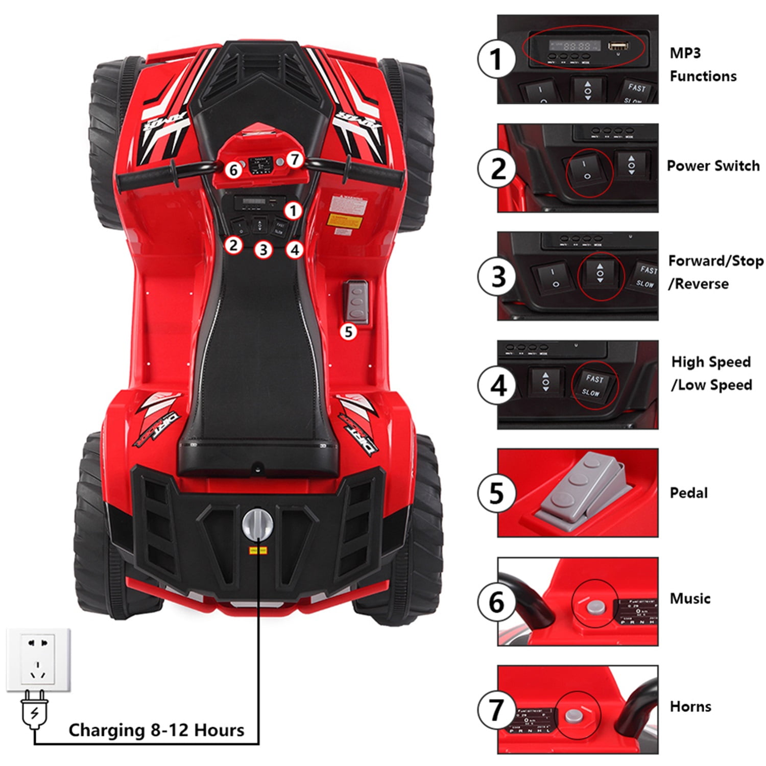 CIPACHO 12V ALL Terrain Vehicle Dual Drive Battery Kids Ride On Cars without Remote Control with Slow Start, Red CIPACHO 12V ALL Terrain Vehicle Dual Drive Battery Kids Ride On Cars without Remote Control with Slow Start, Red