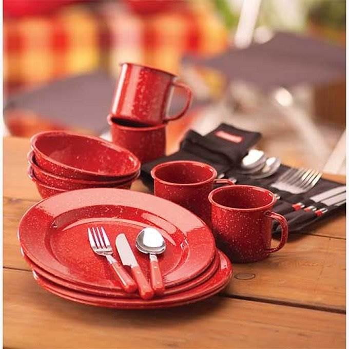 未使用-Coleman 12Piece Enamelware DiningSet Ceramic Dinnerware Dining Sets Coleman 12 Piece Enamel Dinnerware