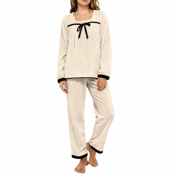 Delayuji Women's Winter Flannel Pajama Set Cute Warm Winter Outfits Loungewear Sleepwear Womens Winter Pajamas Sets