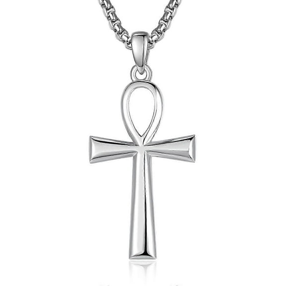 Ankh Pendant Silver 925 Coptic Egyptian Ankh Cross Chain Protection Jewelry Egyptian Gifts for Men with 2.5 mm 22 Inch 2 Inch Rolo Chains A10Ankh New