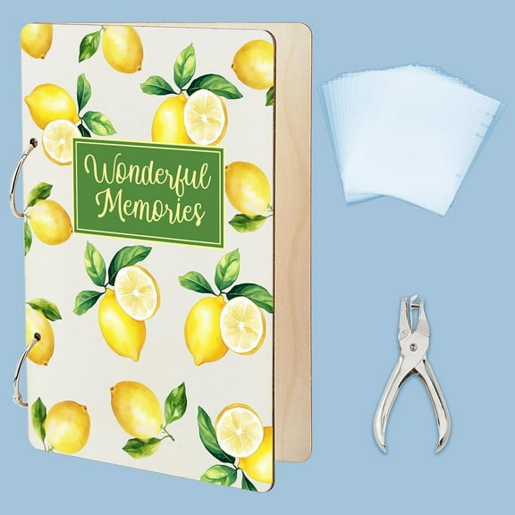 Wonderful Memories Greeting Card Organizer Planning Book Binder Card Keeper Birthday Cards Holder Lemon Wooden Keeper Binder Photo Album 2-Rings Cover with Punch and 20pcs Inner Pockets Gold DIY