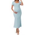 thumbnail image 2 of Vestido de Maternidad Inspire Chic para Mujeres con dobladillo de cola de pez, ajustado y de canalé, vestido maxi antes, durante y después del embarazo, azul S, 2 of 6
