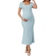 thumbnail image 2 of Vestido de Maternidad Inspire Chic para Mujeres con dobladillo de cola de pez, ajustado y de canalé, vestido maxi antes, durante y después del embarazo, azul S, 2 of 6