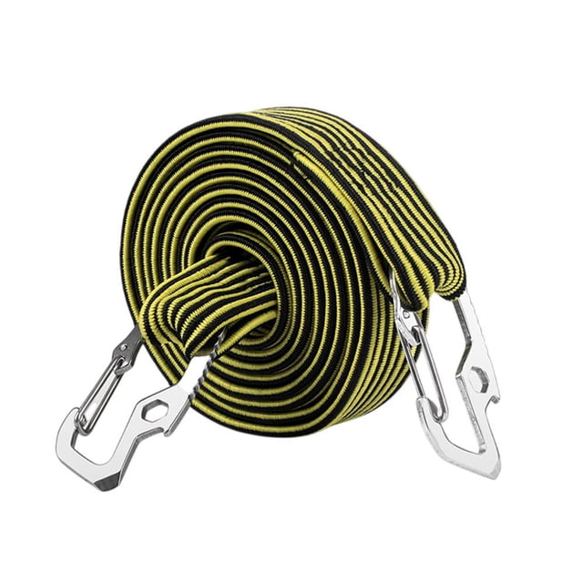 2 Meters Long Bungee Rops with Hooks Clips Luggage Cord Rope Elastics Rubber Yellow-2M