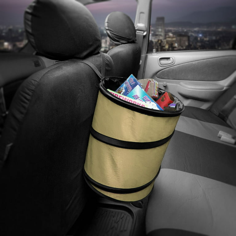 FH Group Auto Car Portable Collapsible Trash Can, Universal Car Garbage  Bin, Compact Size, Durable, Leakproof & Waterproof - Beige Large