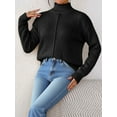 thumbnail image 6 of Female Sweaters Fall Long Sleeve Ribbed Knit Pullover Loose Mock Neck Light-Weight Casual Sweater Black M, 6 of 8