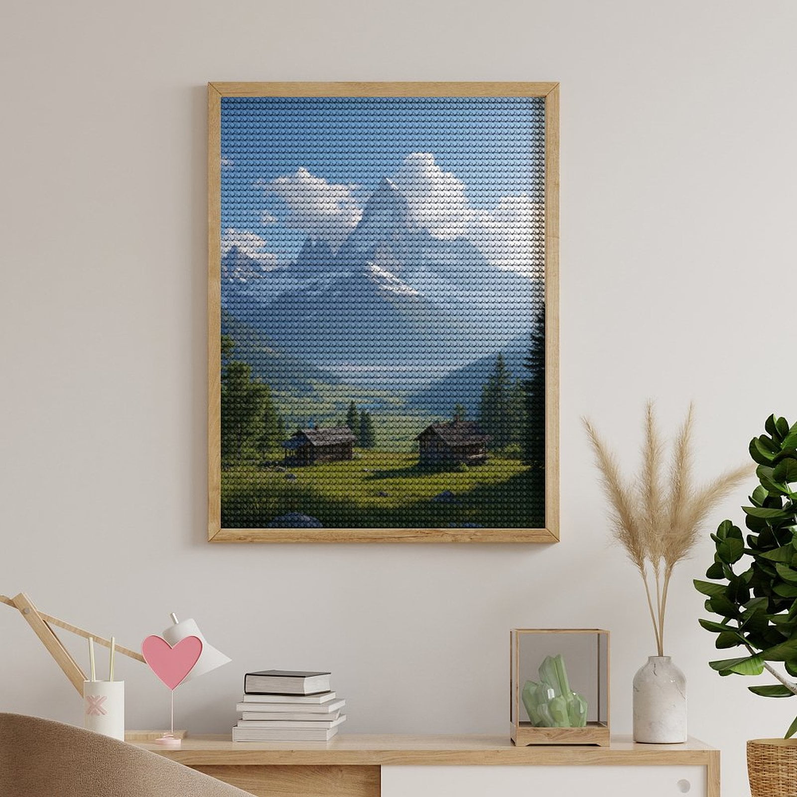 Diamond Art Kits for Adults, Mountain Landscape Cabins Valley 5D Diamond Painting Kits for Adults Beginners, DIY Full Drill Diamond Painting, Gem Art and Crafts 12x16