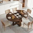 thumbnail image 3 of Miniyam Extendable Round Dining Table for 4–8 People, 43.3” to 59” Retractable Kitchen Table with Storage Shelf, Farmhouse Dining Table, Walnut, 3 of 7