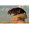 thumbnail image 2 of A Smilodon sits on a rock surrounded by golden fall fields Poster Print, 2 of 2