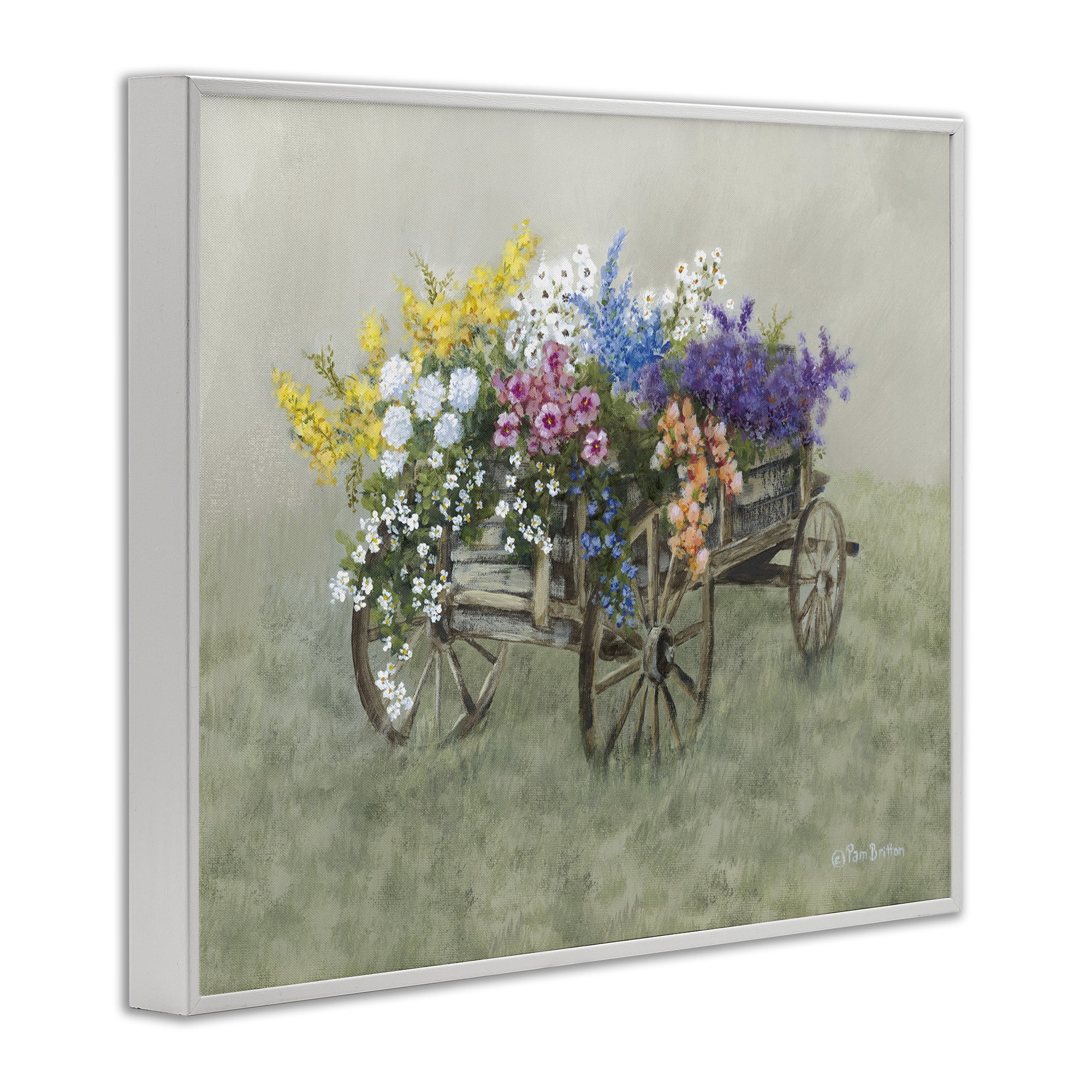 Stupell Industries Floral Filled Wagon Botanical & Floral Painting White Framed Art Print Wall Art, 14 x 11