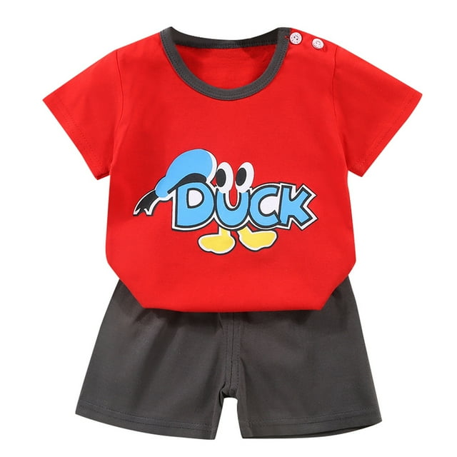 Luvoko Ensemble de Pyjama en Coton pour Petits Garçons T-Shirts Graphiques Shorts Décontractés pour Garçons (Rouge, 3-4 Ans)