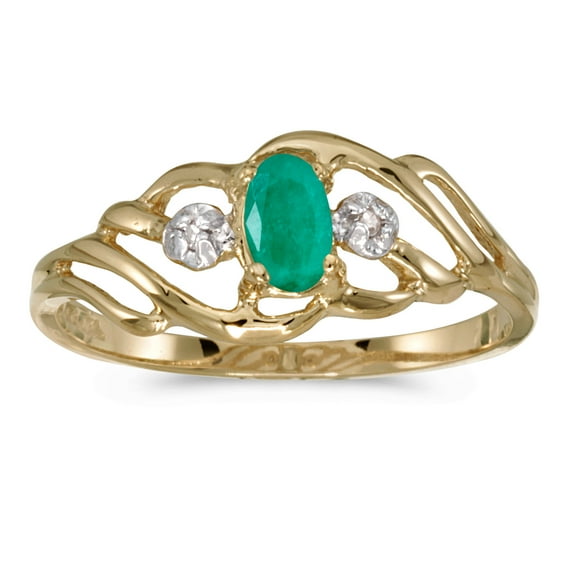 10k Yellow Gold Oval Emerald And Diamond Ring
