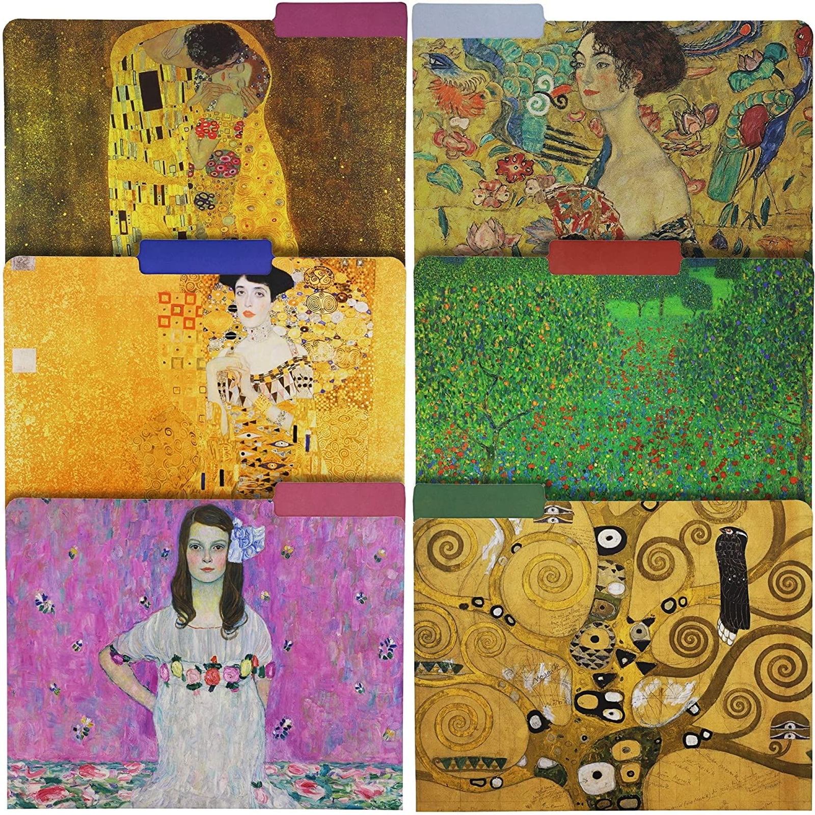 12pcs Paper Cardstock Decorative File Folders Letter Size, Assorted Matte Artistic Design Inspired by Gustav Klimt Painting , 1/3 Cut Manilla Folders, File Receipt Document Organizer