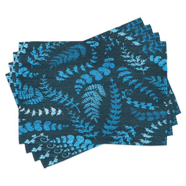 Indigo Placemats Set of 4 Dark Green Backdrop Floral Swirl Leaves