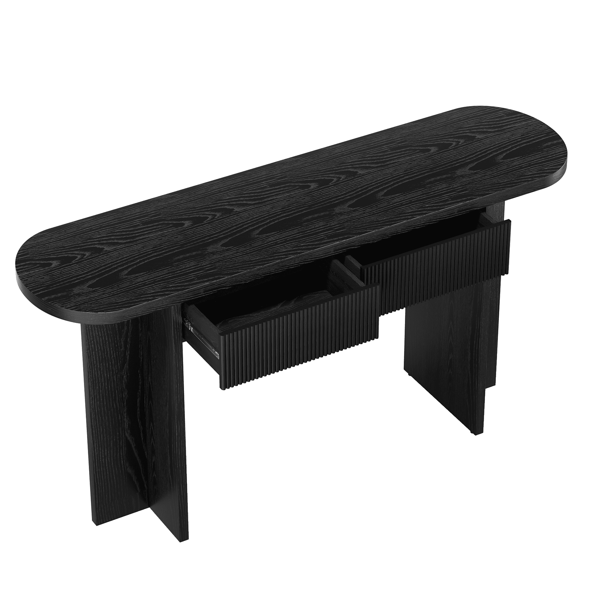 Mintazer 63" Fluted Console Table with 2 Drawers, Modern Entryway Tables with Storage, Sofa Table for Entryway Hallway Living Room, Black