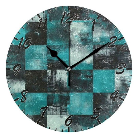 Wall Clock 10 Inch Battery Operated Clocks Living Room Decor, Silent Non-Ticking for Living Room Home Kitchen office Clock Teal and Black Squares