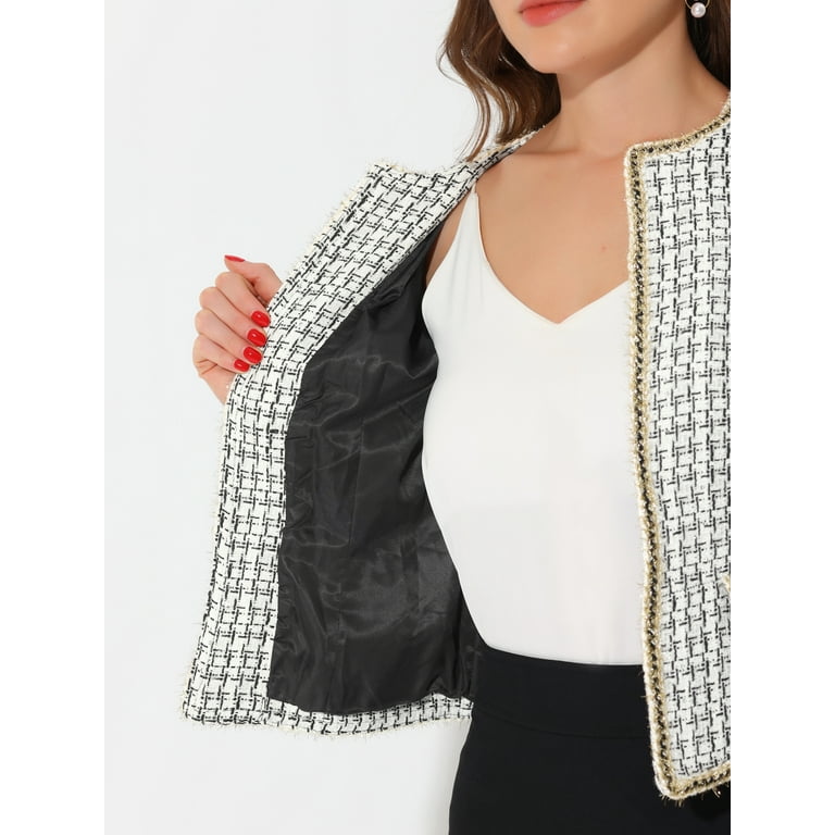Unique Bargains Women's Plaid Tweed Blazer Long Sleeve Open Unique Bargains Women's Plaid Tweed Blazer Long Sleeve Open