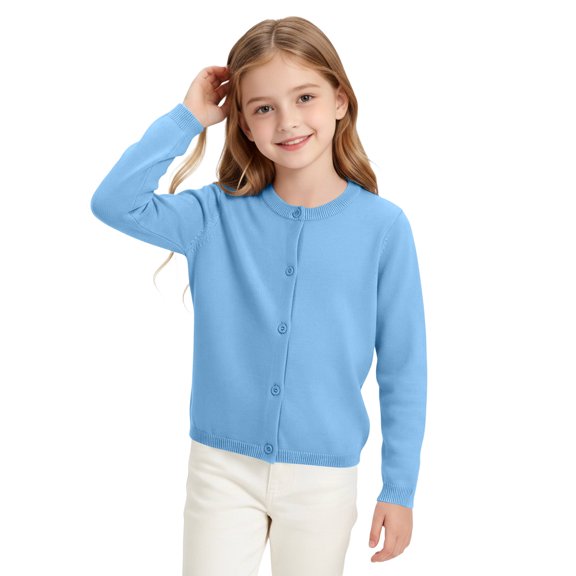 Grblisyd Girls Cardigan Sweater School Uniforms Casual Long Sleeve Button Knit Solid Sweaters Tops