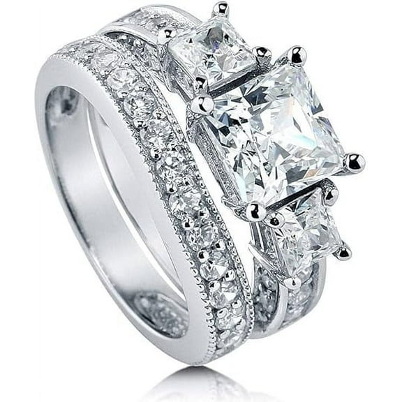 Divine_creation 925 Sterling Silver 2.47 Ct Princess Cut White Diamond Wedding Engagement Thanksgiving Christmas Bridal Ring Set 14K White Gold Plated For Women's -9