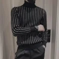 thumbnail image 2 of Suéter de punto negro de cuello alto para hombre, jersey de cuello alto liso a rayas, jersey de gran tamaño, productos más vendidos en 2024, 2 of 5