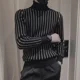 thumbnail image 2 of Suéter de punto negro de cuello alto para hombre, jersey de cuello alto liso a rayas, jersey de gran tamaño, productos más vendidos en 2024, 2 of 5