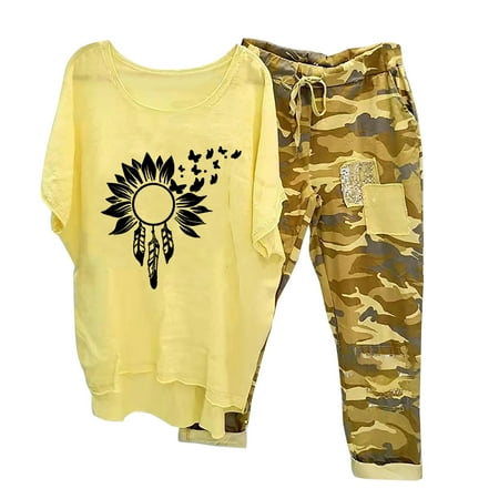 

Kayannuo Womens Pajama Sets Clearance Drop Shoulder Short Sleeve Nightshirt Women Casual Fashion Women s Print Crewneck Half Sleeve Pullover Shirt Tops + Pants Trousers Set