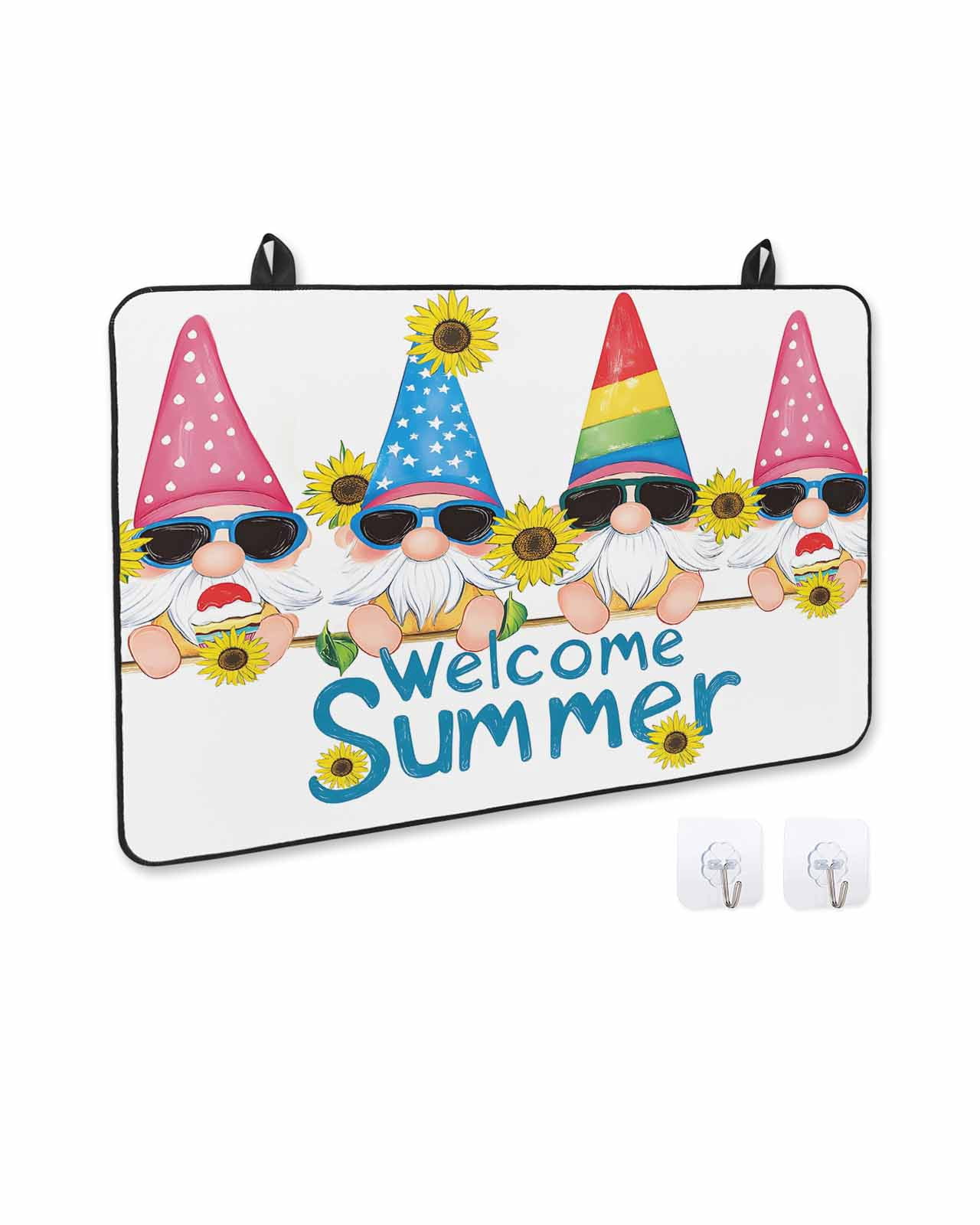 nqOlkjepod Large Induction Cooktop Protector Mat 24"x21", Sunflower Gnomes Stove Top Covers for Electric Stove, Summer Farmhouse Botanical Yellow Pink Stove Burner Cover Mats, Glass Top Stove Cover