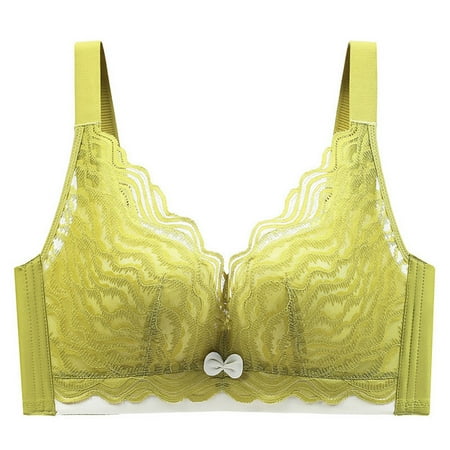 BYHONG Women s Lace Wireless Full Coverage Bra Comfortable & Breathable Large Bust Reduction Gathered Adjustable Side Spillage Control Underwire Bra Green XXXL