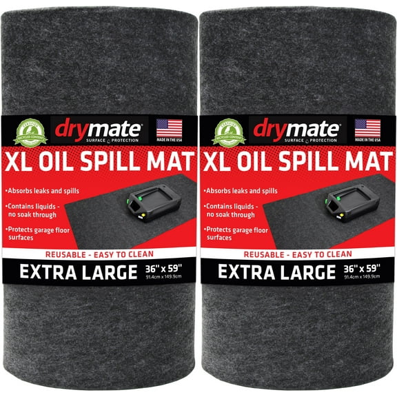 Drymate XL Oil Spill Mat (36" x 59") (2-Pack), Premium Absorbent Oil Pad, Reusable, Washable, Durable, Waterproof Backing Contains Liquids, Protects Garage Floor Surface