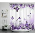 thumbnail image 6 of HVEST Butterfly and Flower Shower Curtain Purple Plant and Insect Bathroom Shower Curtain with Hooks Nature Landscape Polyester Waterproof Fabric Bath Decor Accessories 72x72 Inches, 6 of 9